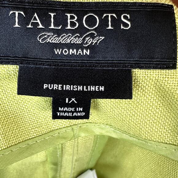 NWT Talbots 100% Irish Linen Apple Green Open Front Blazer Jacket Lagenlook - Picture 7 of 8